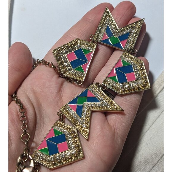 Retro Glam Rainbow Geometric Statement Necklace - Picture 7 of 8
